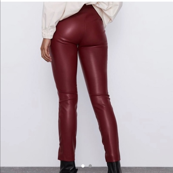 Zara red leather pants - Picture 1 of 2